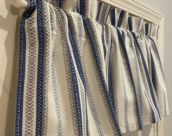 Window Valance Blue Stripe Valance for Kitchen Valance for Bedroom