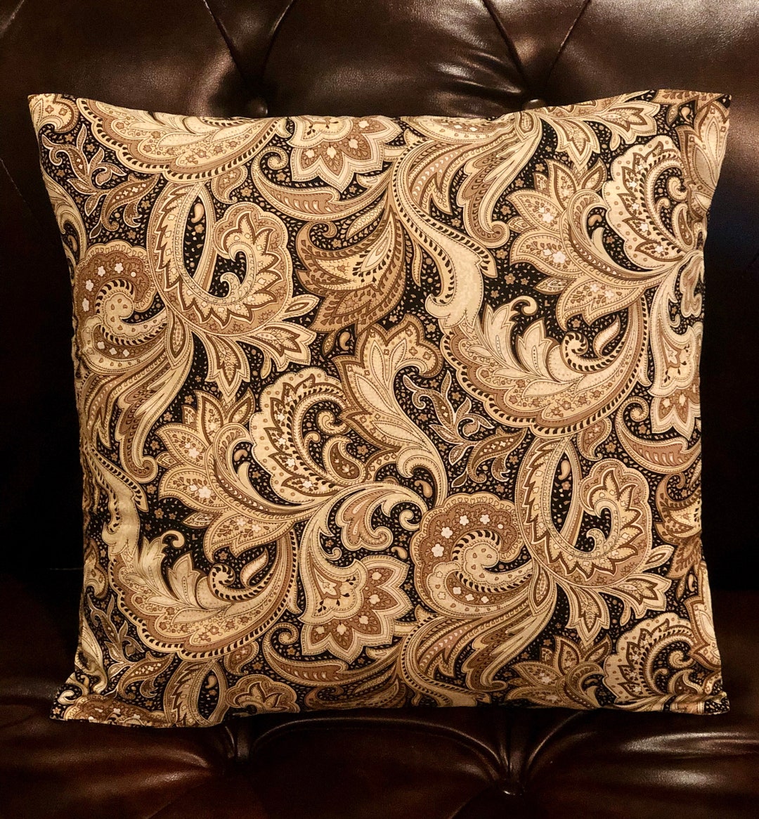Throw Pillow Cover Brown Tan Black Paisley Slip Cover Decorative Pillow