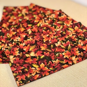 Cloth Napkins - Fall Leaves Orange /Red / Yellow on Brown | 100% Cotton |  2-ply | 10 or 17 inch square **FREE SHIPPING TO U.S.**