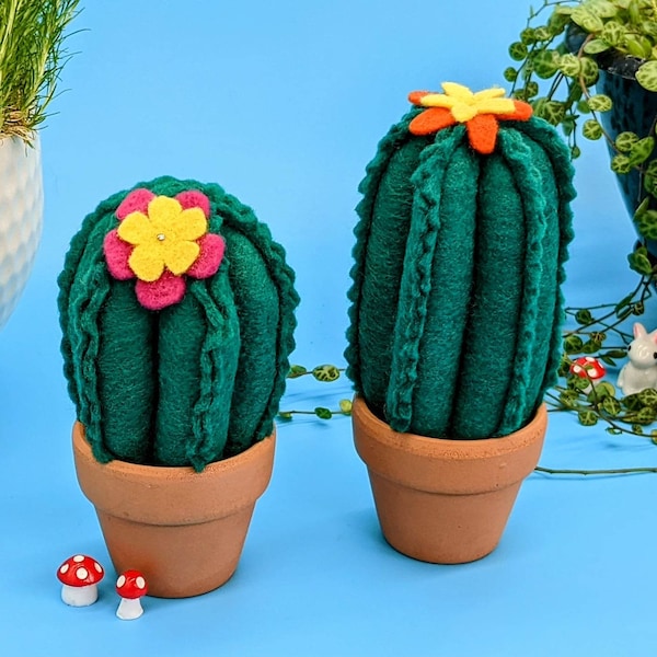 Cactus Pin Cushion, épingles à coudre, coussin à épingles, succulentes, succulentes, fausse plante, fausse succulente, ami éternel, cactus, feutre, terre cuite