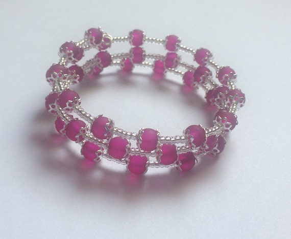 3 Coil Multi Coloured Pastel Shade Glass Seed Bead Memory Wire Bangle Bracelet