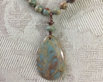 Hand Knotted African Opal Jasper Necklace 29 12 Inches