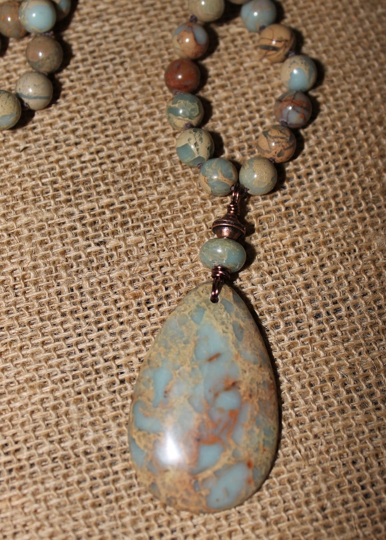 Hand Knotted African Opal Jasper Necklace 29 12 Inches