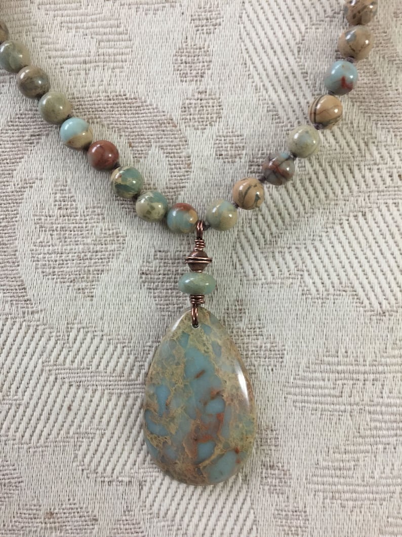 Hand Knotted African Opal Jasper Necklace 29 12 Inches