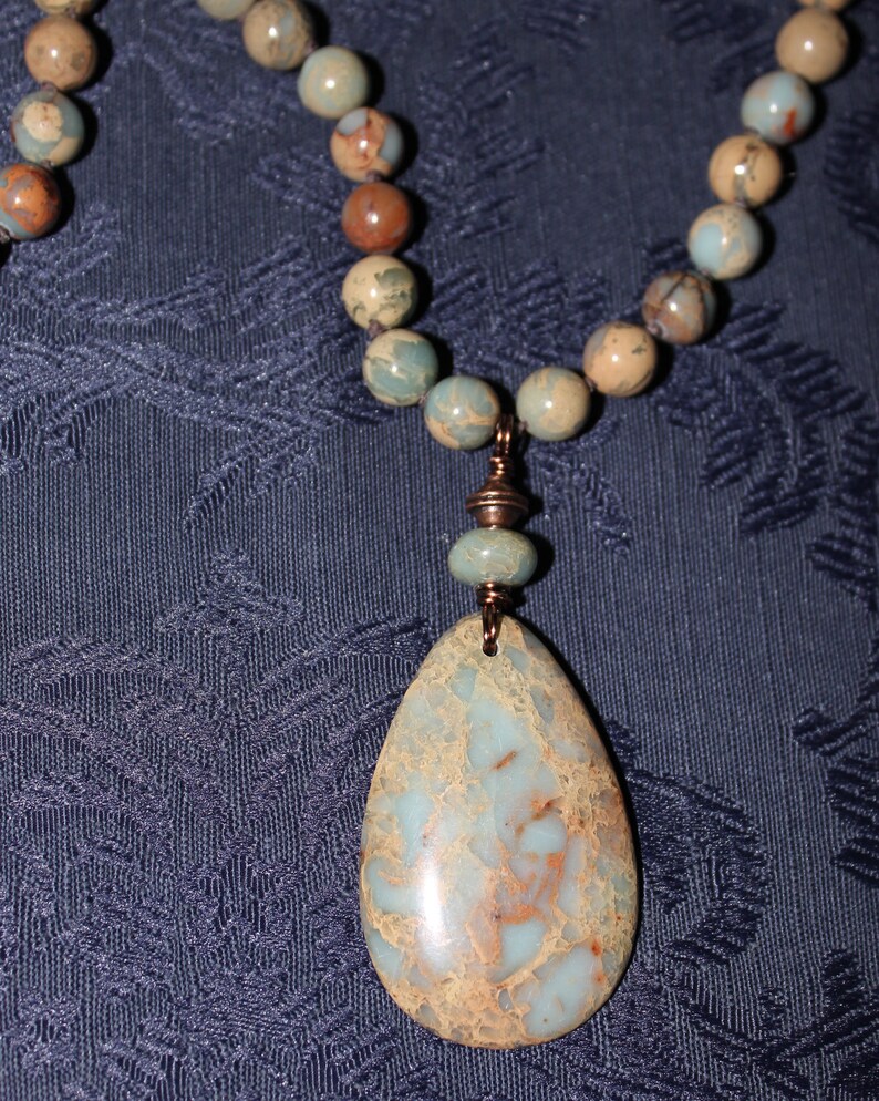 Hand Knotted African Opal Jasper Necklace 29 12 Inches