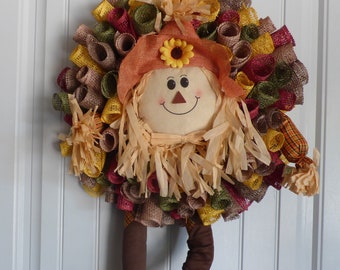 Fall Scarecrow Wreath, Colorful Fall Door Decor, Welcome Wreath