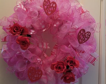 Pink Deco Mesh Valentine's Day Wreath