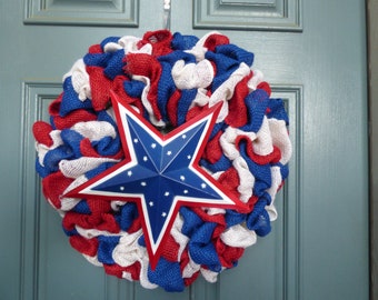 Rustic Patriotic Burlap Wreath, Patriotic Burlap Wreath, Rustic Burlap Wreath, Patriotic Door Decor, Welcome Burlap Wreath