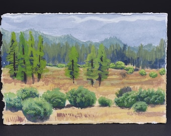 Rain Around the Foothills // -  Original Plein Air Gouache Watercolor Painting Print // Fine Art // Landscape Painting