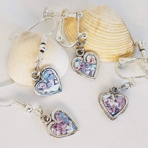 Pastel Heart Eggshell Earrings | Silver Heart | Lightweight Earrings