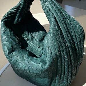 Medium Soft Hobo Classy Sport Woman Stitched Bag | Purse Genuine Python Skin | Dewi Green Big Elegant Leather Designer Soft Bag Snake |