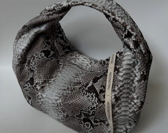 ミディアムソフトホーボークラッシースポーツレディースバッグ | 財布 本物のパイソンスキン | 爬虫類皮製品 | グレーエレガントレザーデザイナーソフトバッグ スネーク