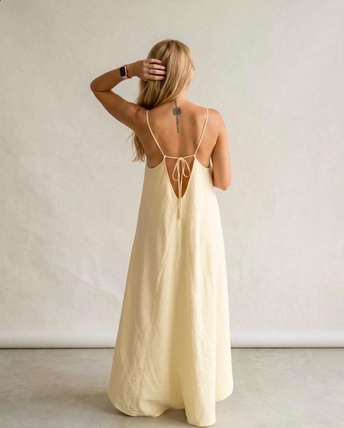 navy blue dress for baby girl Linen Open-Back Maxi Dress main image 0