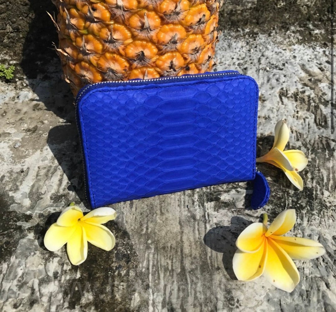 Genuine Python Skin Electric Blue Wallet Small Wallet Exotic Leather