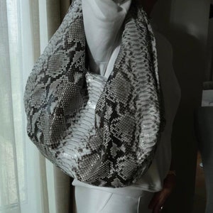 Big Soft Hobo Classy Sport Woman Bag Purse Genuine Python Skin Python Skin Products Gray Big Elegant Leather Designer Soft Bag Snake image 2