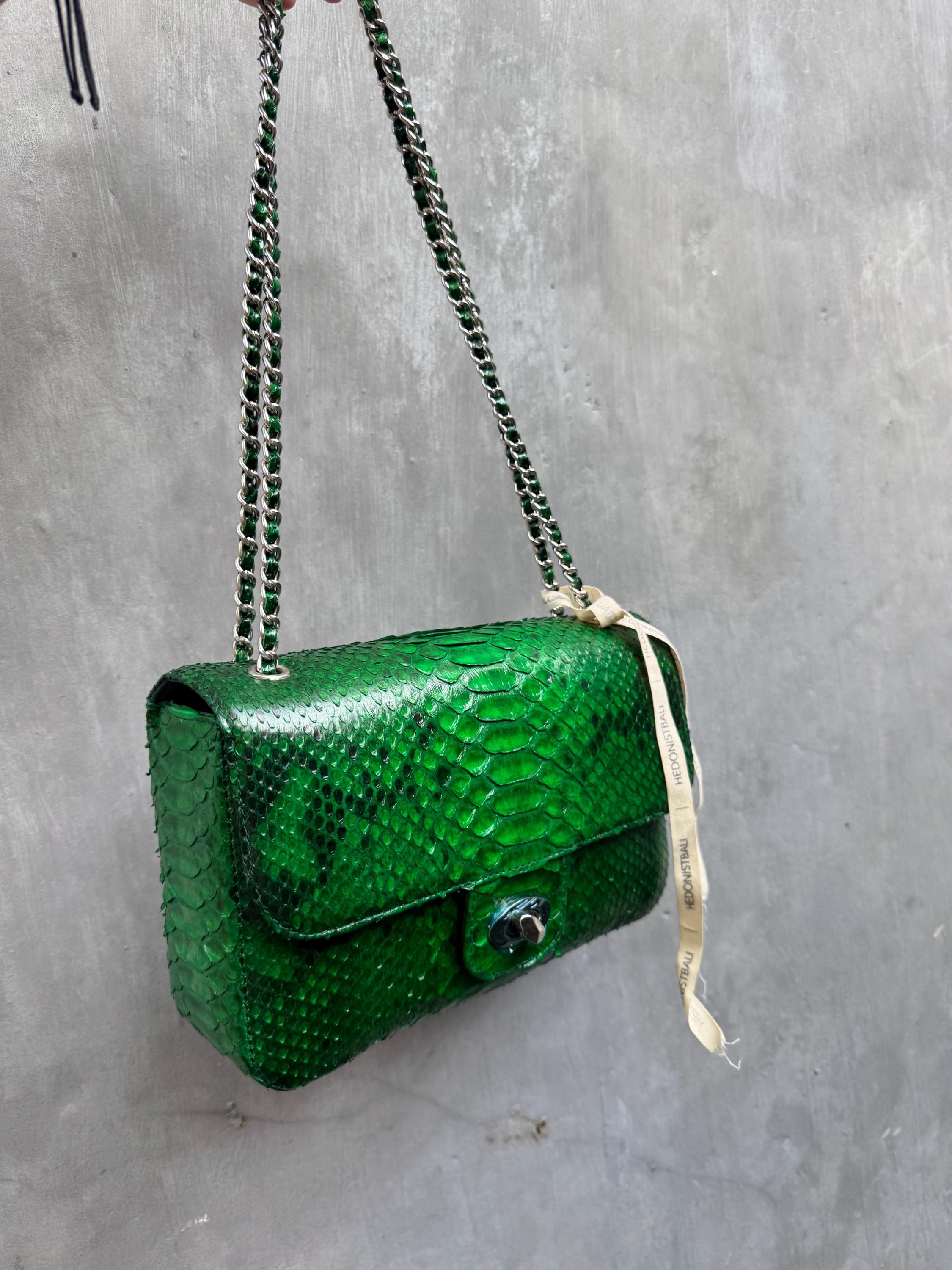 inredtheNorthFace Snakeskin Bag Green Genuine Python Skin Green Color Shiny Chain Bag | Shoulder Bag