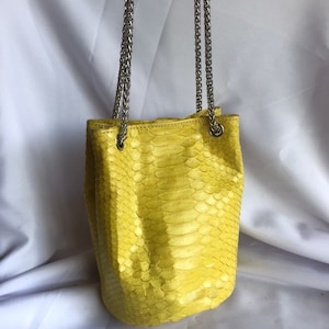 Genuine python skin bucket yellow chain bag / designer women purse / summer soft  bag / exotic leather bags free shipping / gift for her