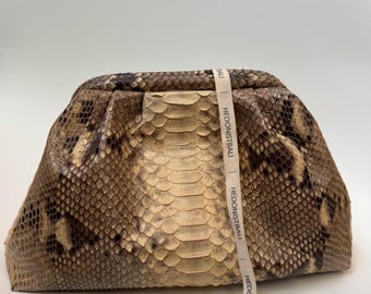 Genuine python skin beige  pouch bag | exotic leather bags | medium size soft clutch | snake designer bag | gift for her | classy purse
