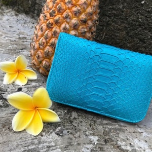 Cartera turquesa de piel de pitón auténtica / Cartera pequeña / Cartera de piel exótica / Cartera de mujer / Cartera de serpiente de moda / Cartera de diseño de piel de serpiente