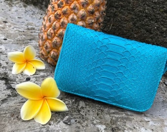 Genuine python skin turquise wallet | Small wallet | Exotic leather wallet | Women wallet | Snake trendy Wallet | Snakeskin designer wallet