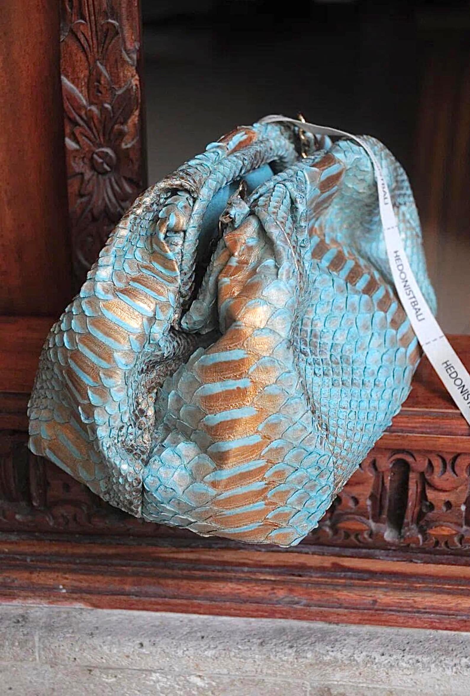 Invasive Python Bag Charm Genuine Python Skin Blue Pouch Bag | Exotic Leather Bags | Small Size ...