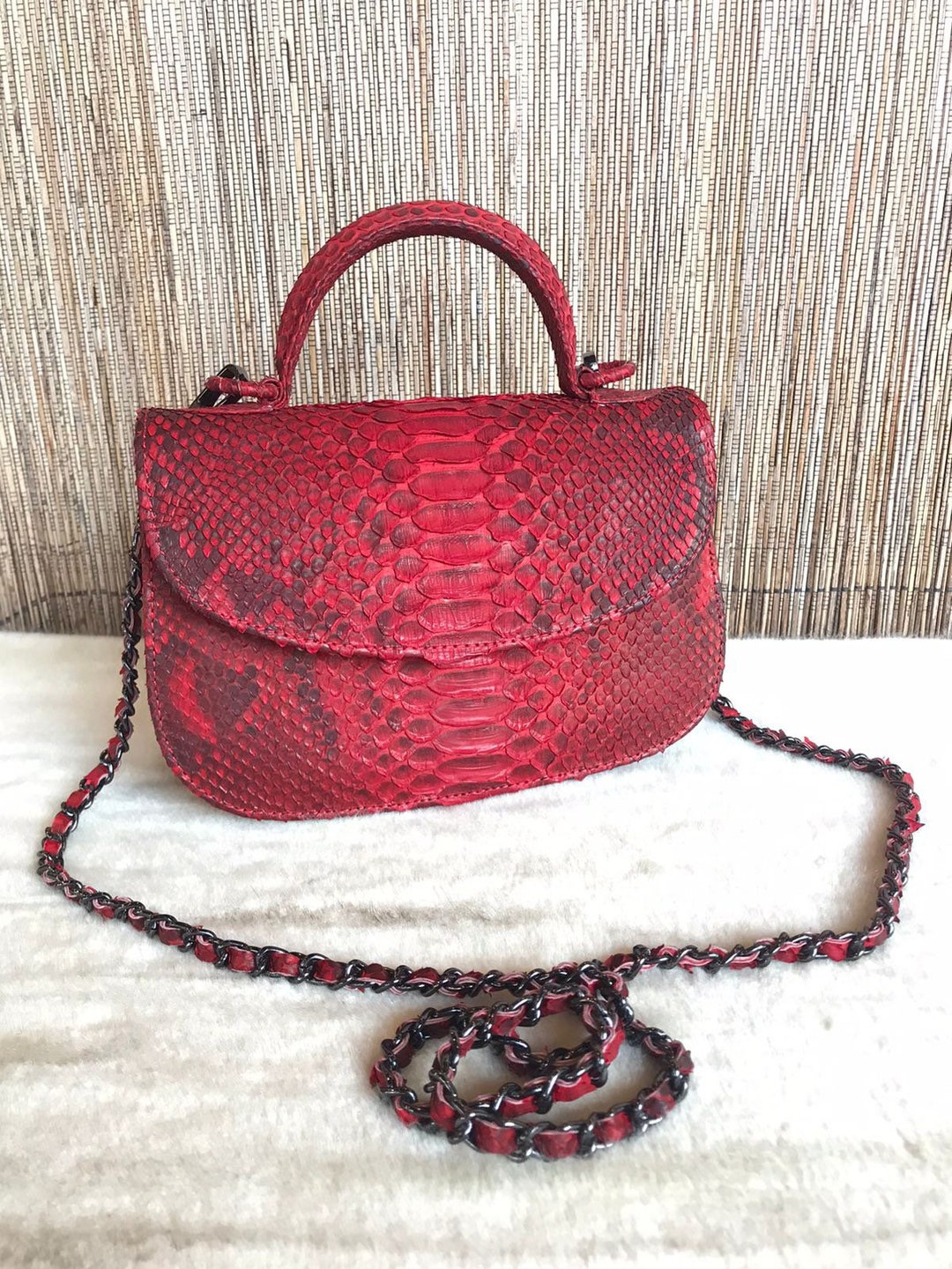Python Italian Handbag Red Genuine Python Skin Top Handle Red Crossbody Bag | Exotic Leather Bags ...