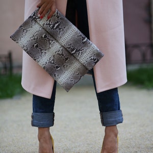 Genuine Python Skin Gray Envelope Clutch | Python Skin Bags |Exotic Leather Bags | Macbook air case | Leather Laptop Case | Folded Clutch