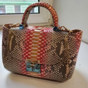 Genuine Python Top Handle Bag / Designer Bag / Exotic Leather Bag ...