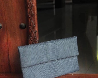 Echte Python-Haut-Grau-Clutch | Kleine Abend edel elegant Schlange Python Leder flache Clutch | Kleine Geldbörse | Reptil Taschen