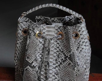 Echte python huid grijze emmer crosshandle tas/designer vrouwen portemonnee | stijlvolle elegante crossbody tas | exotische leren tassen | cadeau idee