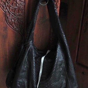 Grand sac souple Hobo Classy Sport pour femme | Sac à main en véritable peau de python | Produits pour peau de python | Grand sac souple de créateur en cuir noir élégant serpent