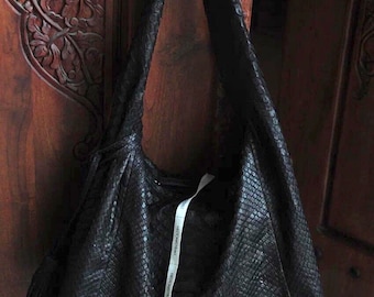 Big Soft Hobo Classy Sport Woman Bag | Purse Genuine Python Skin | Python Skin Products | Black Big Elegant Leather Designer Soft Bag Snake