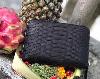 Genuine python skin black wallet | Small wallet | Exotic leather wallet | Women wallet | Snake trendy Wallet | Snakeskin designer wallet