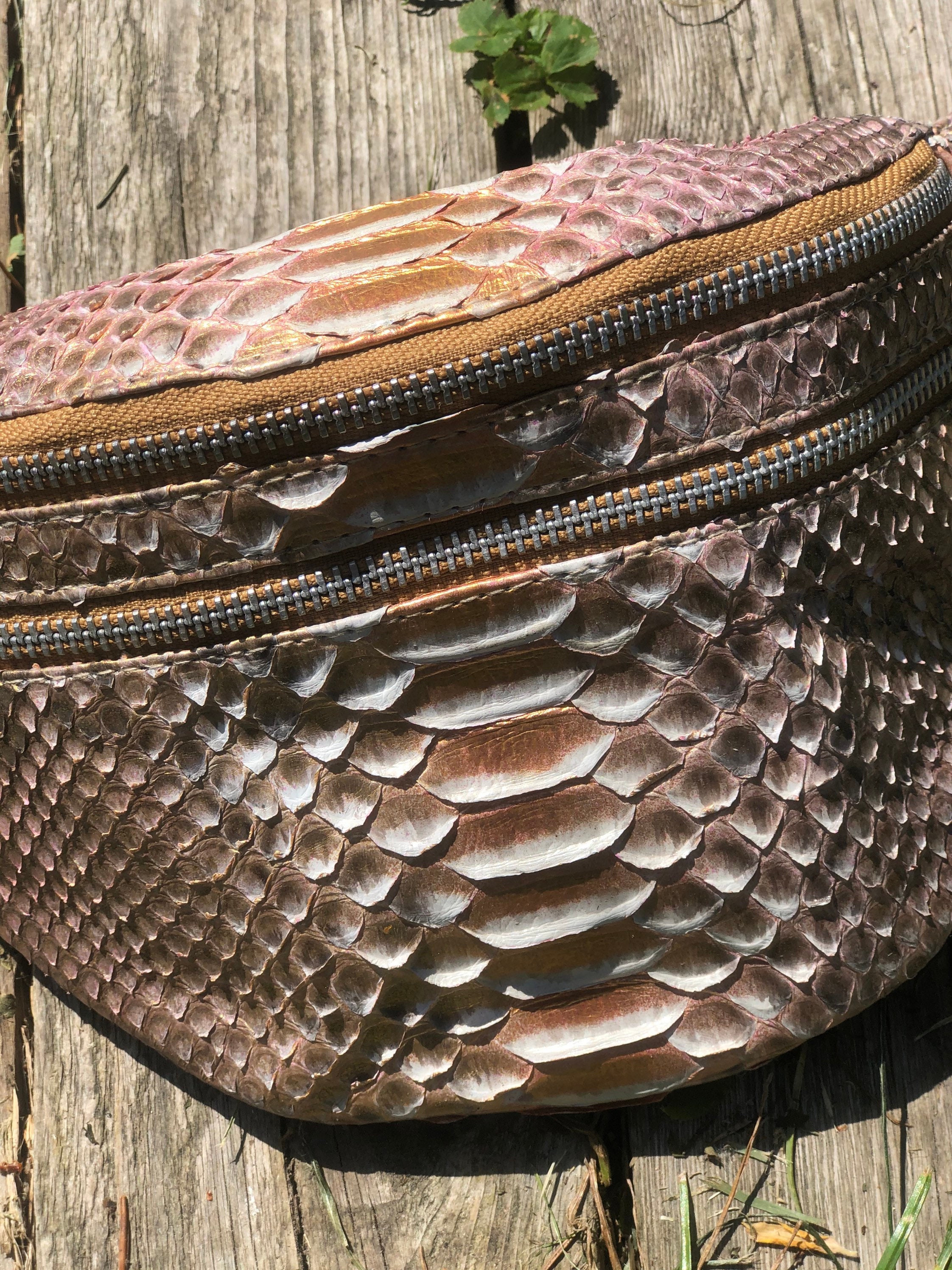 Genuine Python Skin Fanny Pack Bronze Color | Leather Belt Bag