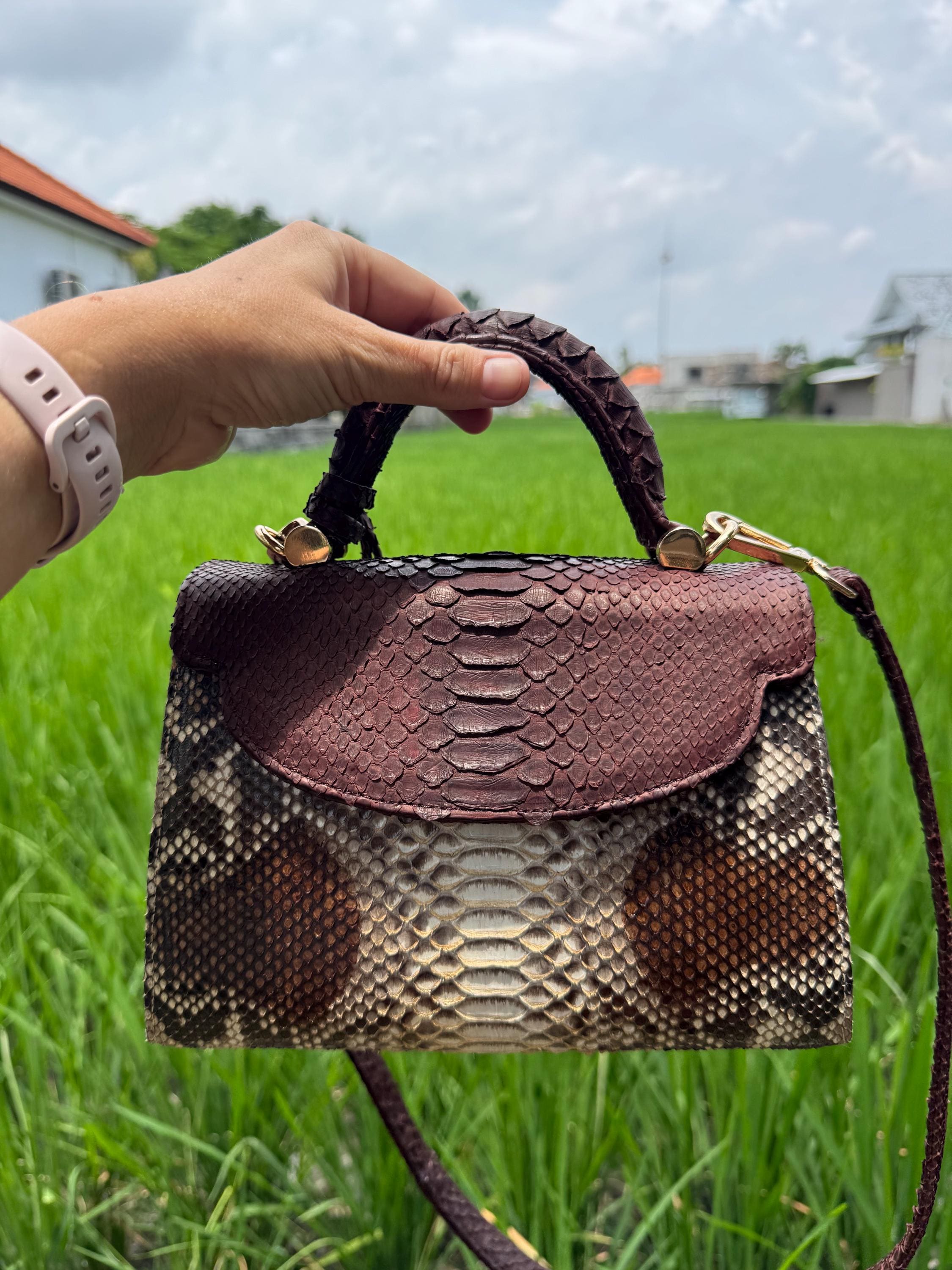 Genuine Python Top Handle Bag / Designer Bag / Exotic Leather Bag ...