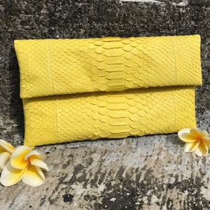Genuine python skin yellow handmade clutch, classy elegant leather envelope bag, purse free shipping, flat snake leather clutch,small clutch