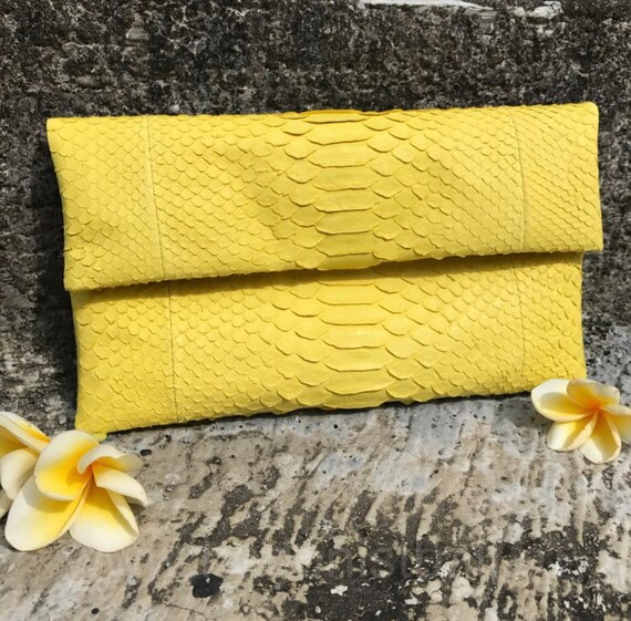 Genuine Python Skin Yellow Handmade Clutch Classy Elegant Leather Envelope Bag Purse Free Shipping Flat Snake Leather Clutch small Clutch Etsy