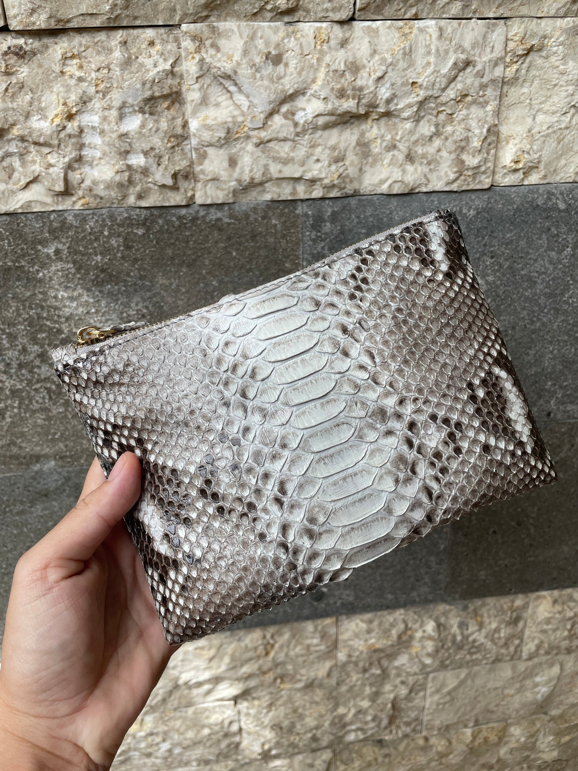 Genuine Python Skin Grey Cosmetic Bag/ Purse Insert Organizer/ Bag ...