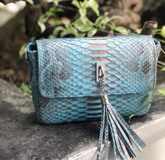Genuine Python Skin Light Blue Summer Tassel Women Crossbody Bag Leather Handnade Bag Exotic Leather Bags Chain Small Elegant Bag Etsy