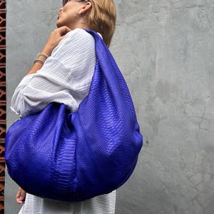 Große weiche Hobo edel Sport Frau Tasche | Geldbörse Echte Python-Haut | Python Haut Produkte | Blaue Große Elegante Leder Designer Soft Bag Schlange