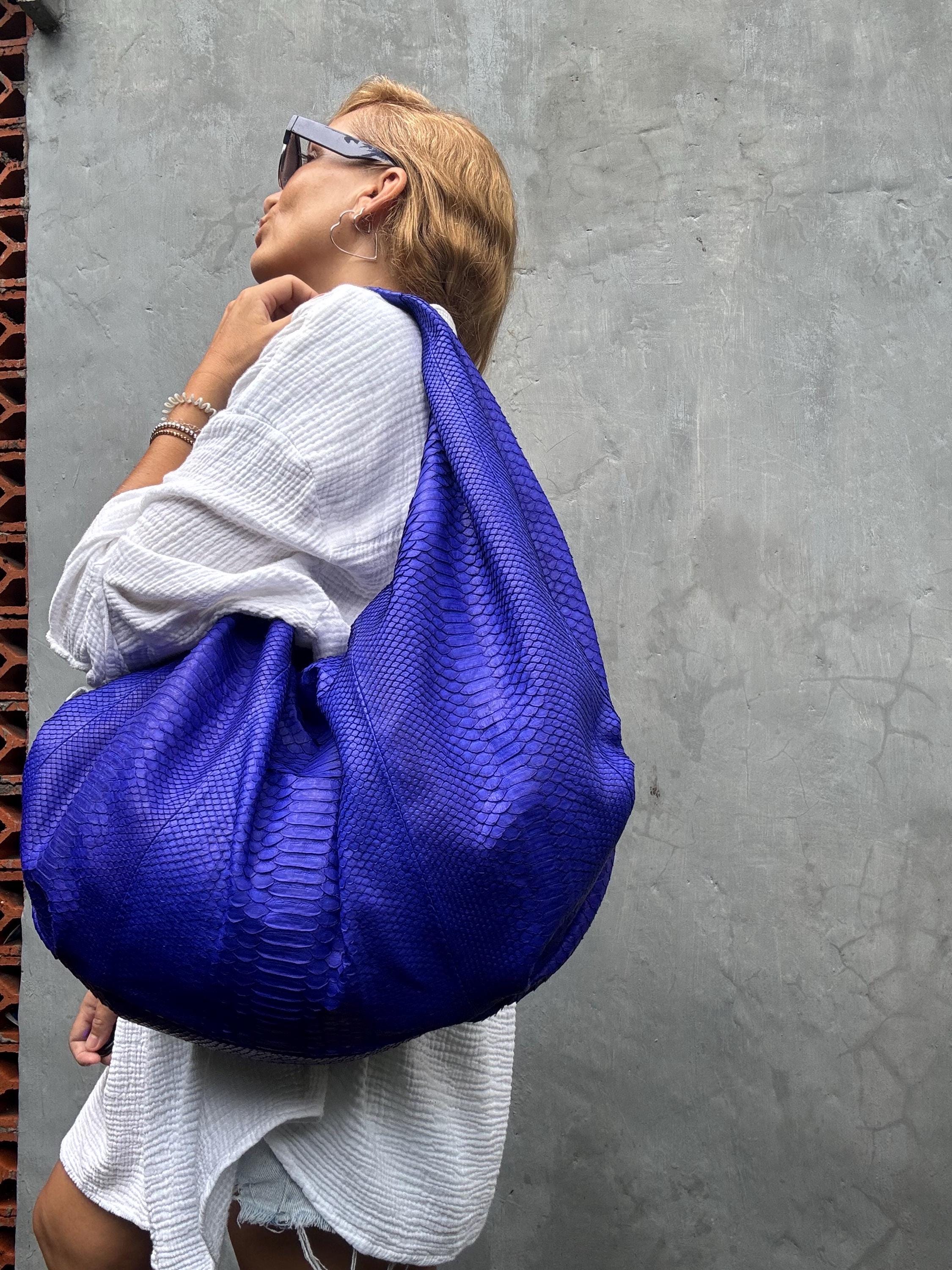 Big Soft Hobo Classy Sport Woman Bag Purse Genuine Python Skin Python Skin Products Blue Big Elegant Leather Designer Soft Bag Snake