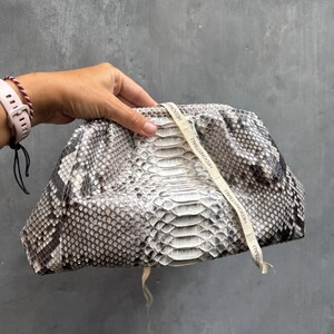 Genuine python skin grey uncolored pouch bag | exotic leather bags | medium size soft clutch | snake designer bag | gift for her | cloud bag image 7
