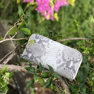 Echte Pythonleder Geldbörse | Geldbeutel aus Echtleder Groß Unisex | Python Leder Geldbörse Organizer Grau Frau | Geld Dokumentenhalter