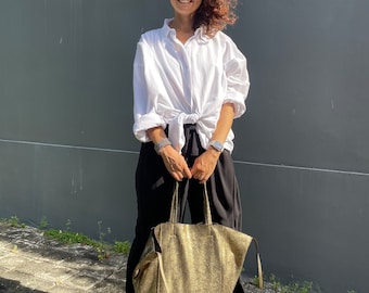 Echt Leder Umhängetasche Gold Shopper / Grosse Tasche / handmade Taschen / Designertasche / Geschenk für Sie / Sommertasche