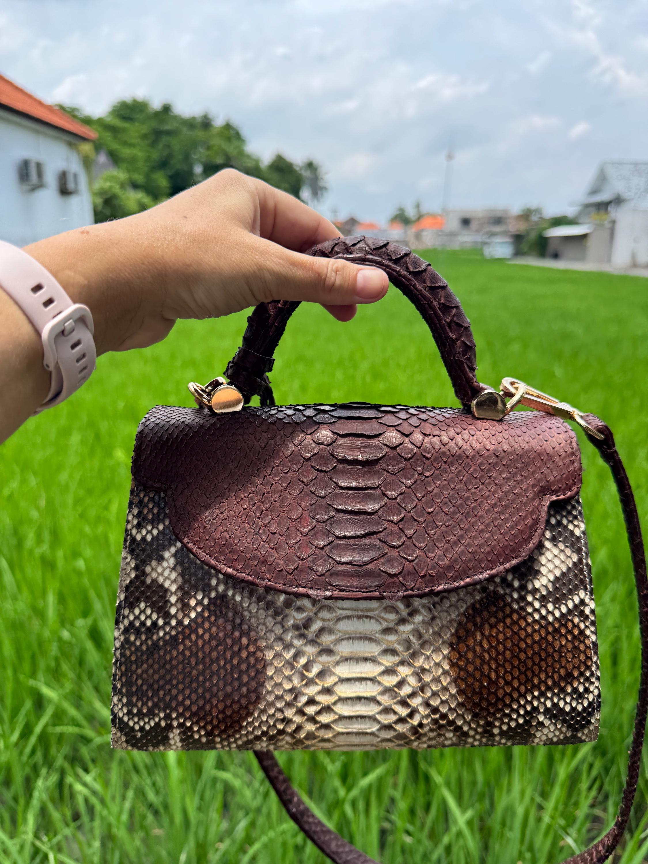 Genuine Python Top Handle Bag / Designer Bag / Exotic Leather Bag ...