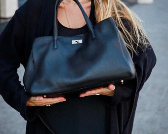 Sac pour femme design élégant noir en cuir véritable | sac à main de tous les jours | sac élégant