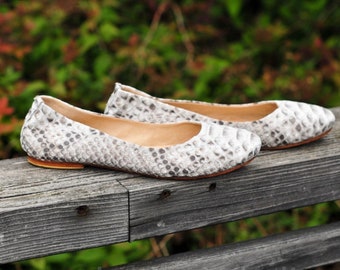 Pythonhaut Ballettschuhe | Frau flache Schuhe | exotische Lederschuhe | Schlangenprint flache Pantoletten | Echte Pythonleder graue flache Schuhe | elegante Schuhe