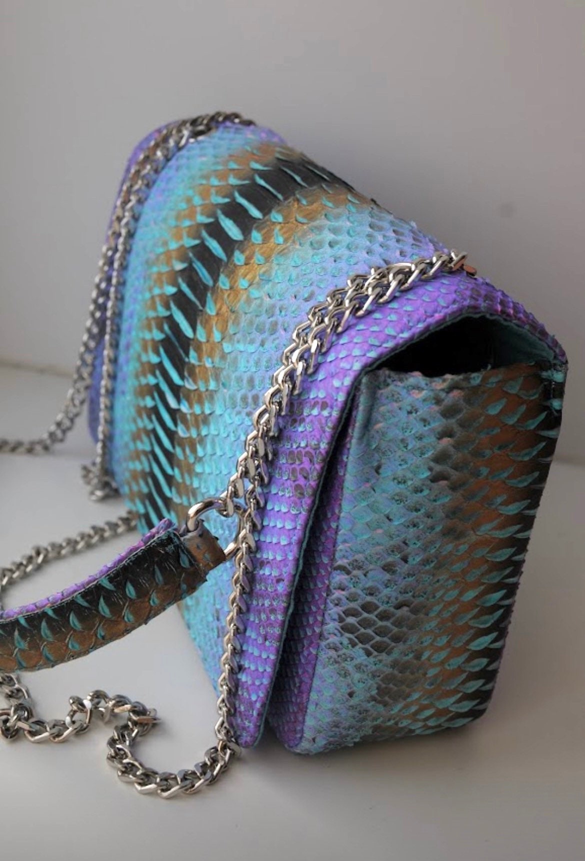 Chanel Iridescent Python Snake Mini Crossbody Bag  Chanel mini flap bag, Snakeskin  clutch, Purses crossbody