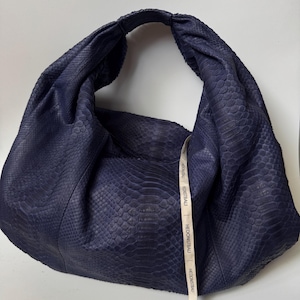 Big Soft Hobo Classy Sport Woman Bag | Purse Genuine Python Skin | Python Skin Products | Blue Big Elegant Leather Designer Soft Bag Snake