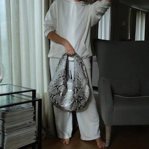 Big Soft Hobo Classy Sport Woman Bag Purse Genuine Python Skin Python Skin Products Gray Big Elegant Leather Designer Soft Bag Snake image 8